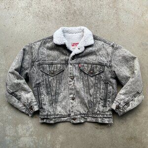 Vtg Levi's Denim Jacket Sherpa Lined Boys Size Medium Acid Wash USA MADE
